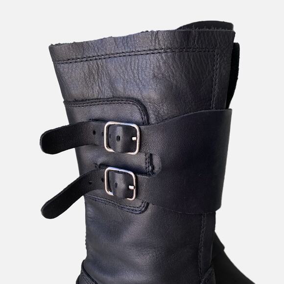 Gee'WaWa Motorcycle Biker Boots Mid Calf Black Leather Harness Straps Women 9 M - Picture 4 of 16